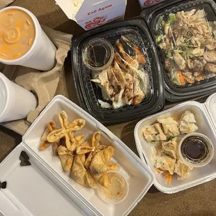 A2. Crab Rangoon A7. Kanom Jeeb E8 Chicken Teriyaki E6 Hello Garlic Chicken D5. Thai Ice Tea
