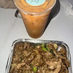 Pad See Eu and Thai Iced Tea.