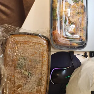 the food in the plastic container