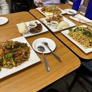 three plates of food on a table