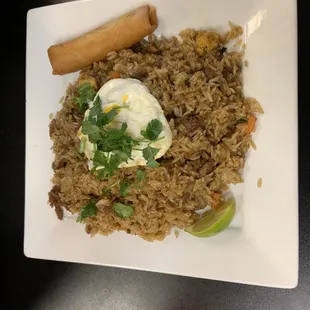 Beef fried rice w/ egg roll