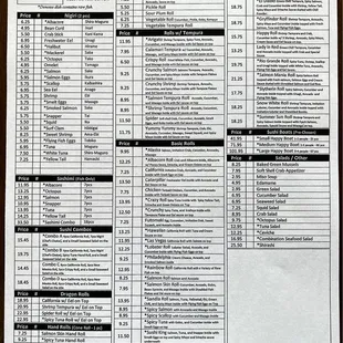 the menu for the restaurant