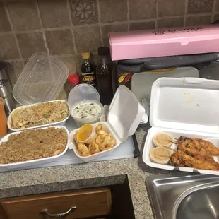 Pictured Pad Thai, Chicken Satay, Crab Rangoon, Kow Pad Tom Kha...not seen I picture Thai Iced Tea and Egg Rolls