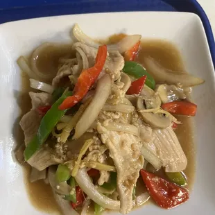 Strip fry serve with steam rice