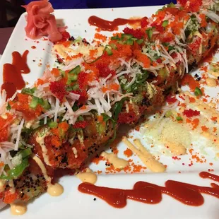 Thai Taste Halloween Roll - party on a plate, the seaweed &quot;salad&quot; on top is outstanding!