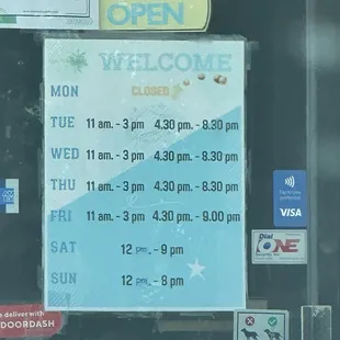 The restaurant hours of operation