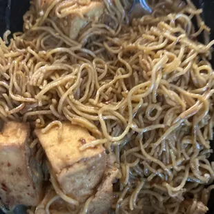 Spicy noodle with tofu.