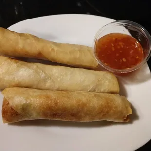Egg rolls with that zingy, great sauce.  Great crispiness!