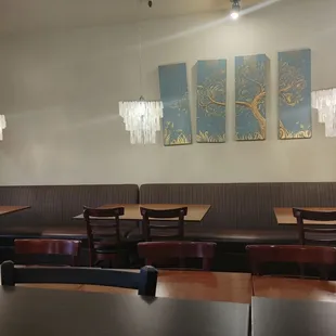 tables and chairs in a restaurant