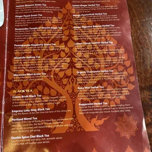 the menu for the restaurant