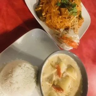 Pad Thai w/ fried tofu &amp; 53. Masaman Curry w/ fried tofu