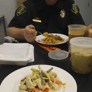 Red curry beef and green curry chicken from thai Thai takeout