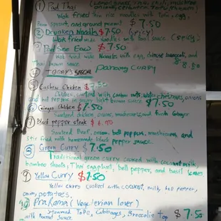 Menu as of April 2013. Sorry about the bad lighting