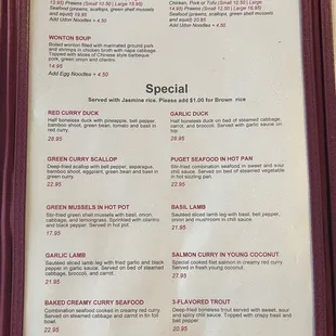 Menu: soups and special