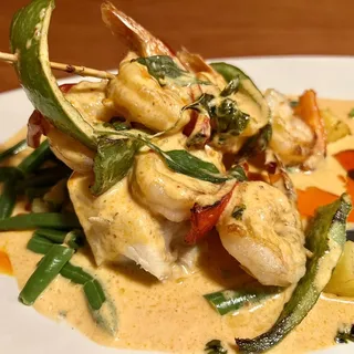 Pan-Seared Sea Bass and Grilled Shrimp