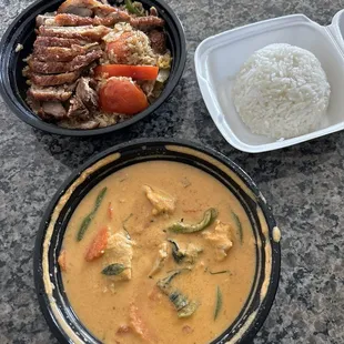 Basil fried rice with crispy duck. $17 Thai Time curry. $11.75