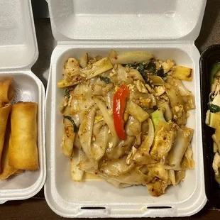 Spring Roll, Pad Kee Mao w/ Chicken, Basil w/ Chicken