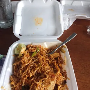 Chicken pad thai takeout and crispy garlic chicken