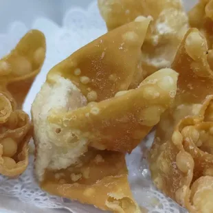 Crab Rangoon is always a good choice. Thin, crunchy wrappers