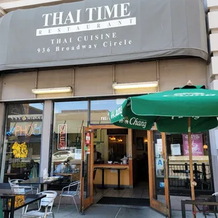 the entrance to a thai cuisine restaurant