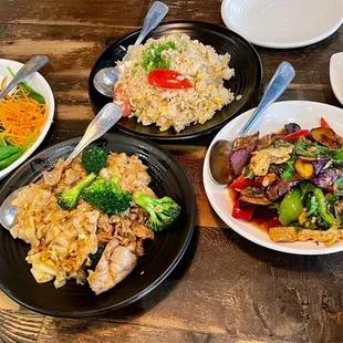Crying Tiger, Pad See Ew, House Fried Rice, and Spicy Eggplant
