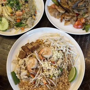 pad thai, pineapple fried rice, and drunken noodles