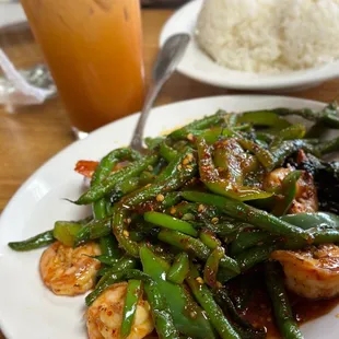 Pad Prik Khing with prawns