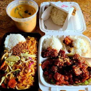 Panang curry, pad thai, crispy garlic chicken