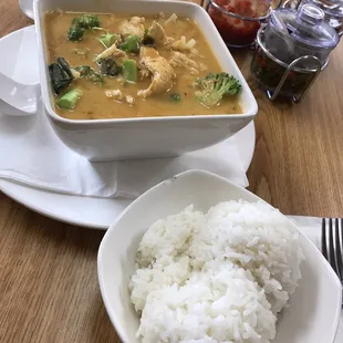 Red curry I added broccoli. Very good!