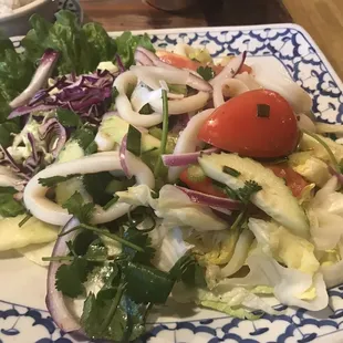Calamari salad, the dressing was delicious Thai flavor