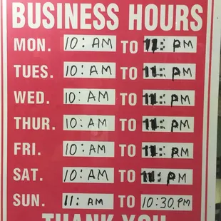 Thai V Express Hours.