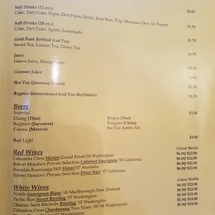 Drink menu.