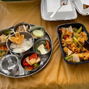 a variety of dishes on a table