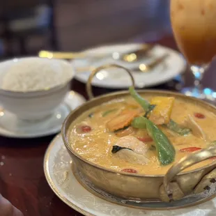 a bowl of soup and rice