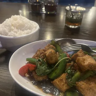 Kaprow over rice (basil leaves )
