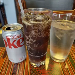 Diet Coke and iced water