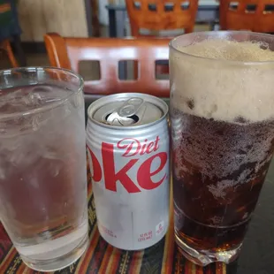 Diet Coke and iced water