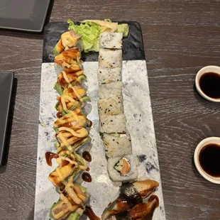 Smoked salmon roll and crazy salmon roll