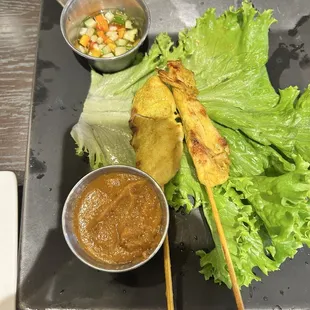 Chicken satay with amazing sauces