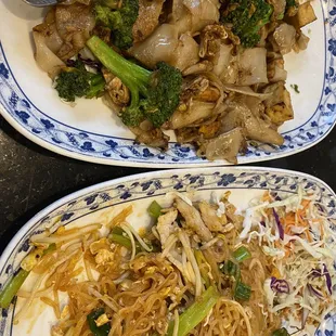 Pad See Ew Noodles with Tofu and Pad Thai with Chicken