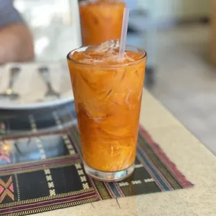 This is a photograph of Thai tea. Most delicious!