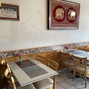 tables and chairs in a restaurant