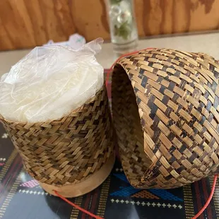 Thai sticky rice inside the basket