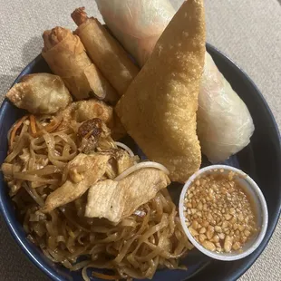 Pad Thai Bangkok Style and appetizer platter!