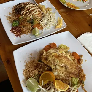 28. Lemongrass chicken pad thai (left) 29. crab pad thai (right).