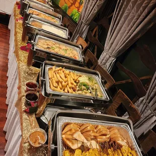 Chicken satay,  potstickers, crispy shrimp