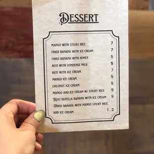 Dessert menu