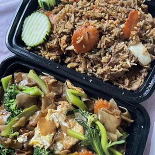 Pad See Ew and Spicy Basil Fried Rice