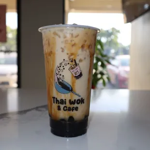 Brown Sugar Milk Tea (House Black Milk Tea w/ Honey Boba + Brown Sugar Drizzle)