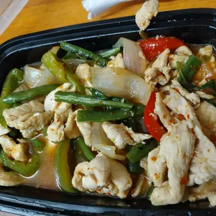 Spicy chicken basil with extra chicken to go !